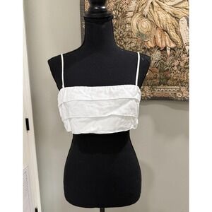 DISSH Tank Top Womens 2 White Pleated Cropped Square Neck Strappy Bustier